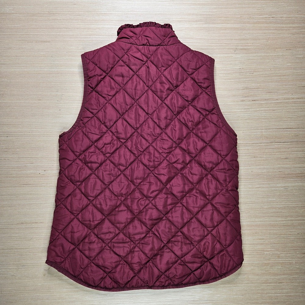 J‎ Crew Mercantile Ruffle Quilted Vest Womens S Burgundy Neck Zip Up J6869 FA18 - Picture 8 of 11